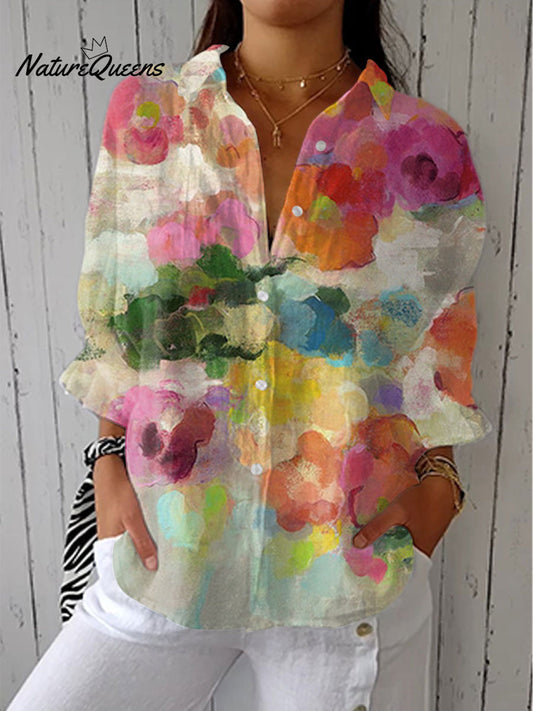 Jazmín™ | Camisa informal de lino con cuello en V