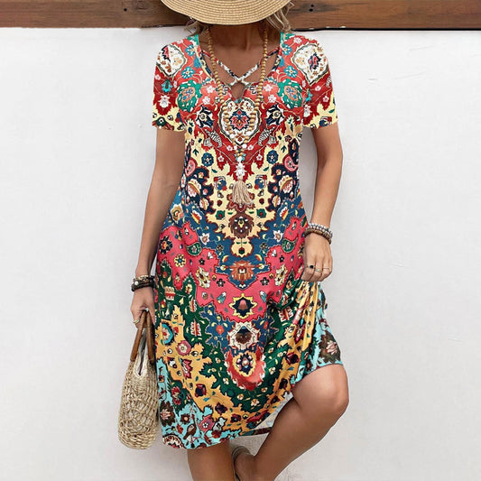 Hasna™ | Vestido vintage con estampado étnico