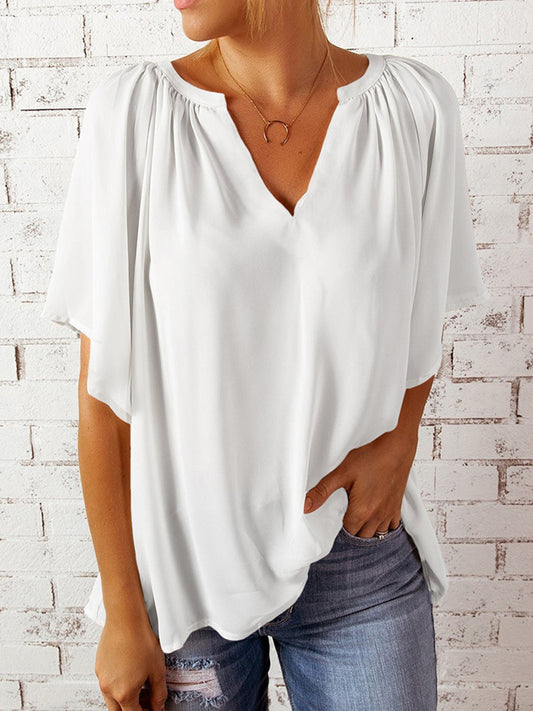 Desdemoda™ |  Camisa de gasa con cuello en V fruncido y mangas con volantes