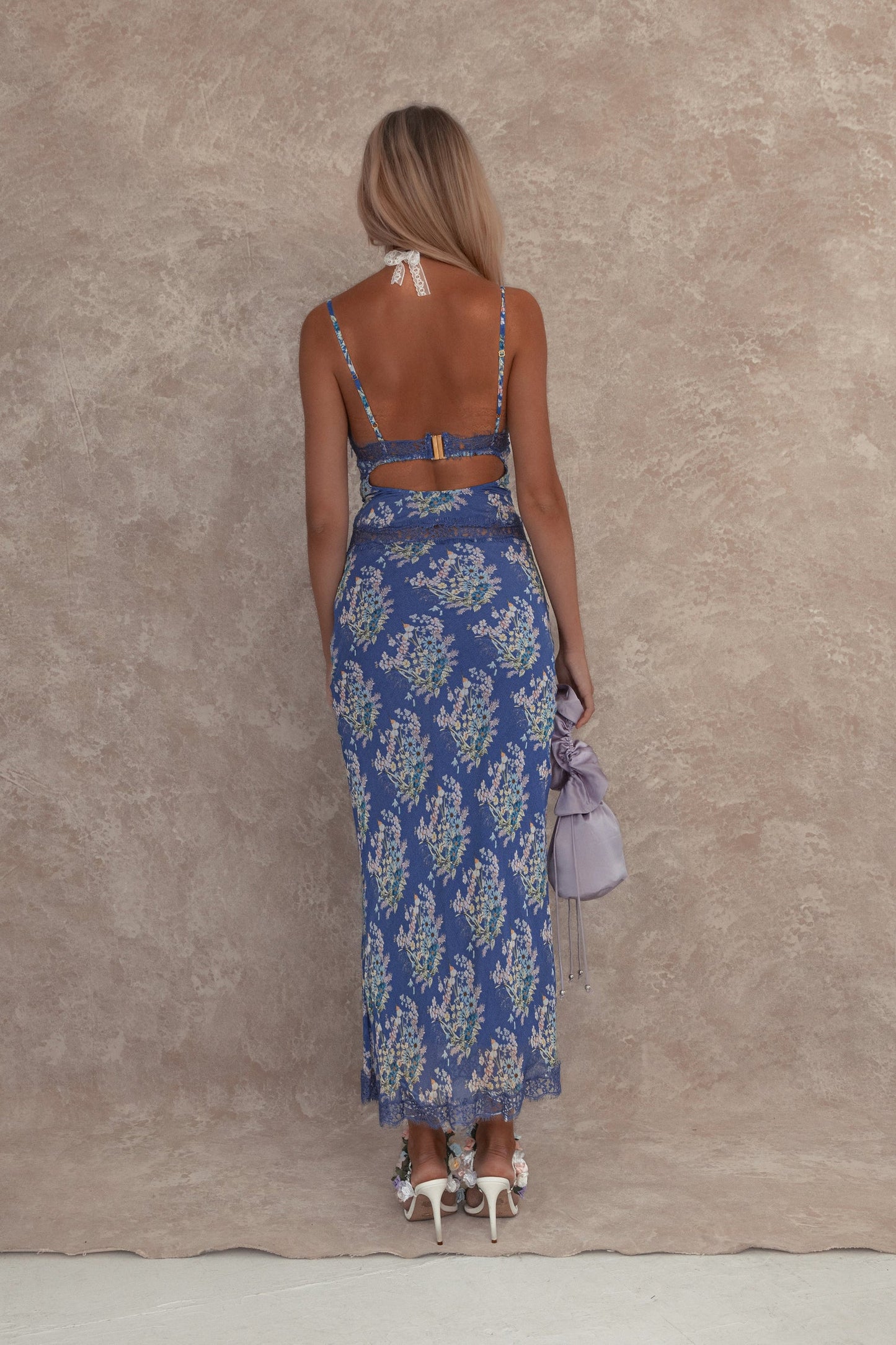 Tala™ | Vestido largo Florence - Estampado de guisantes dulces con encaje lavanda