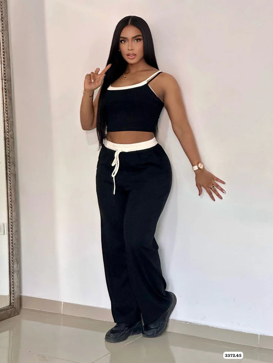 Lola™ | CONJUNTO RIB BLUSA TIRAS CON BLANCO