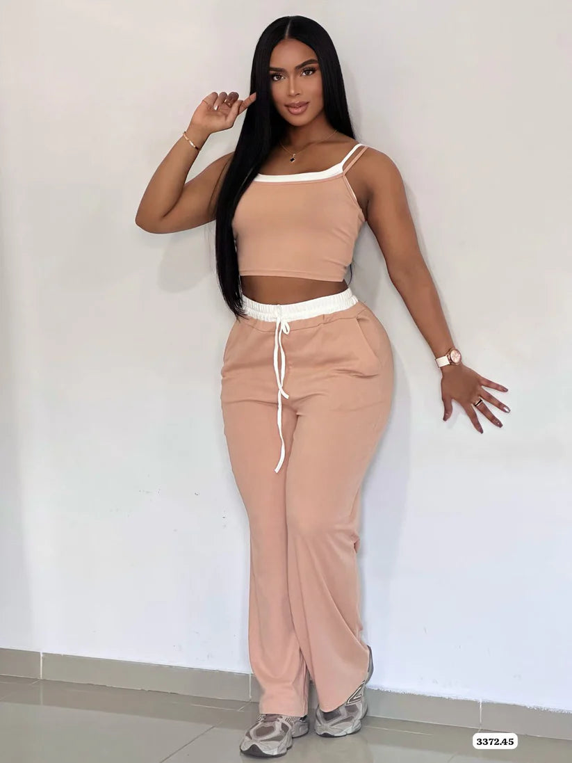Lola™ | CONJUNTO RIB BLUSA TIRAS CON BLANCO