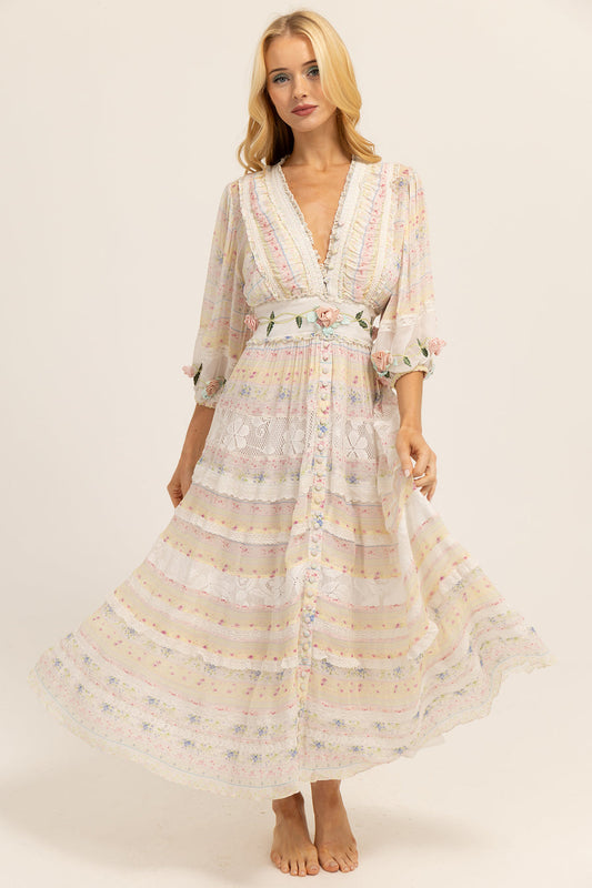 Luar ™ | Vestido Meadow Day con borde de acuarela