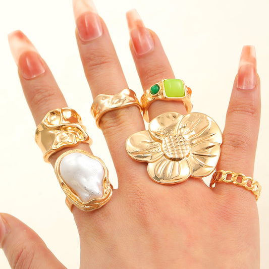 Serie ÚNICA | 5 Anillos de Perla Barroca & Lava Metálica 💍