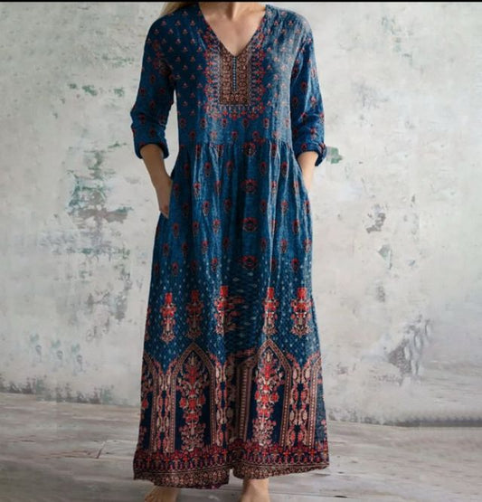Sara™ | Vestido Vintage Con Estampado Étnico