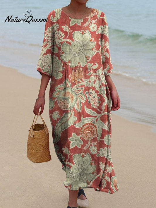 Maya™ | Vestido de algodón con bolsillos y estampado vintage