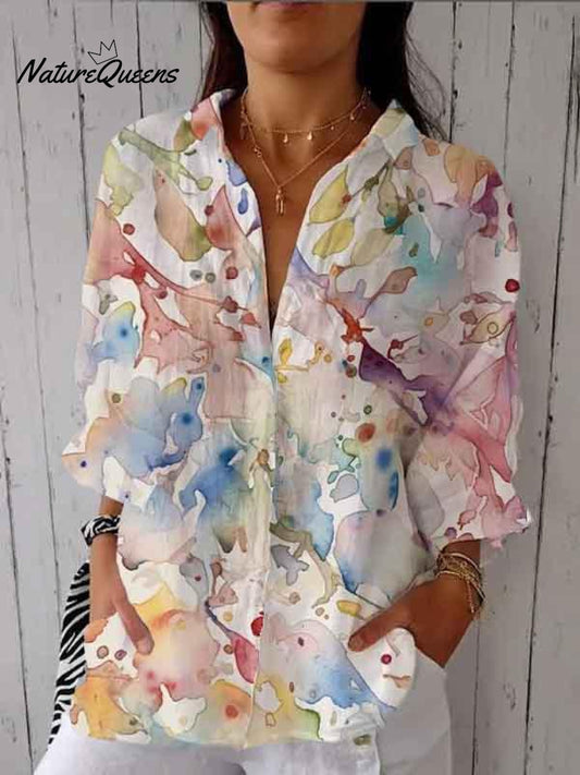 Samantha™ | Camisa informal de lino con cuello en V