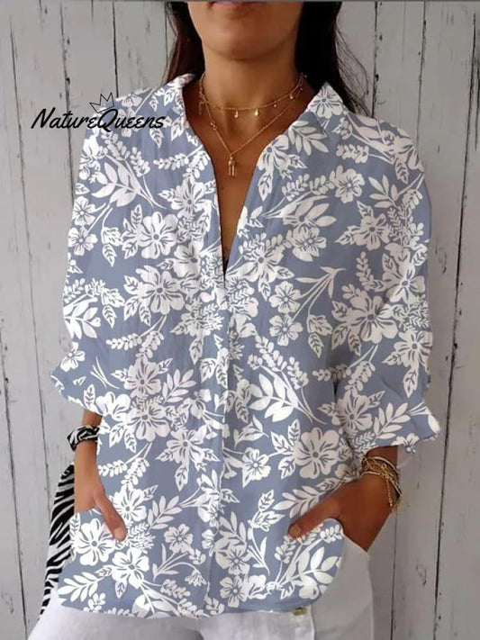 Yamila™ | Camisa informal de lino con cuello en V