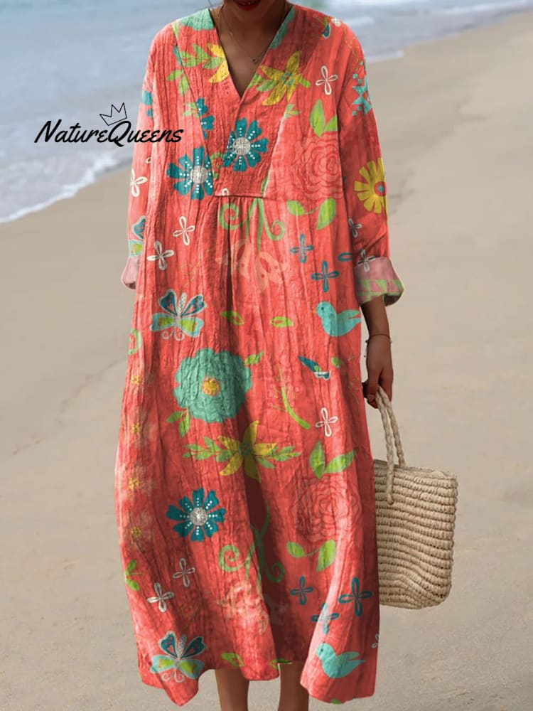 Zujey™ | Vestido casual con estampado de flores artísticas