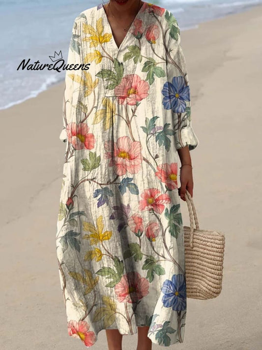 Vale™ | Vestido vintage de algodón con estampado floral