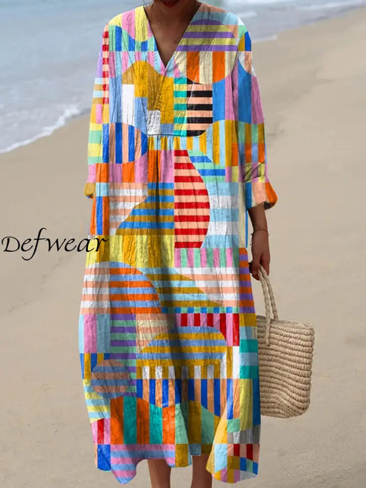 Damaris™ | Vestido de algodón con estampado artístico geométrico abstracto