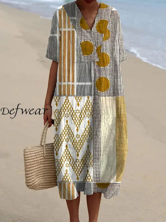 Ikia™ | Vestido fluido de algodón con estampado geométrico abstracto