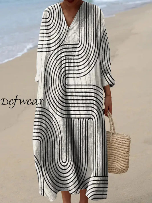 Hada™ | Vestido de algodón con estampado artístico de líneas abstractas