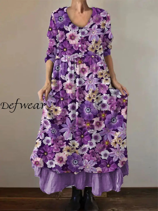 Keila™ | Vestido  con estampado floral morado para concienciar sobre el Alzheimer
