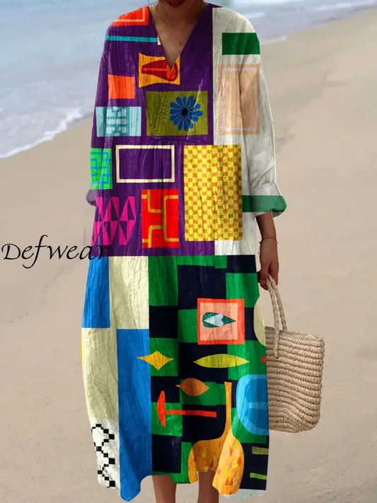 Columba™ | Vestido vintage para mujer con estampado de líneas geométricas