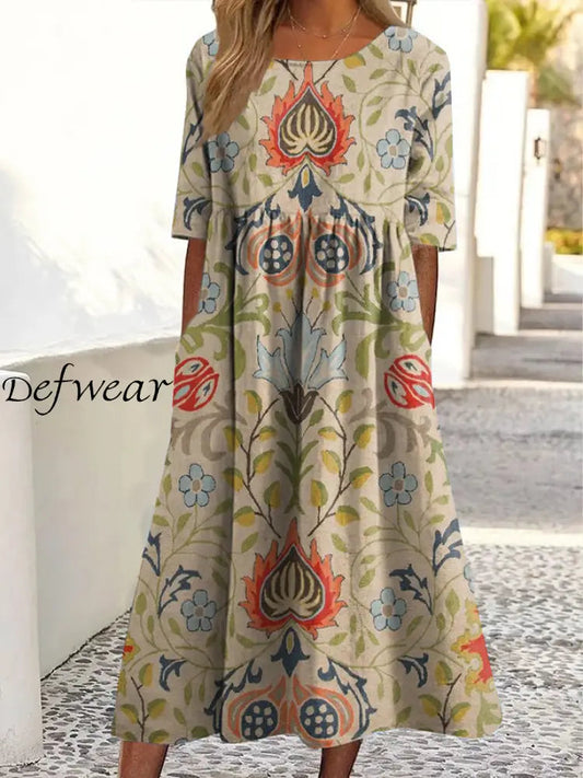 Cailin™ | Vestidos vintage con estampado floral étnico y cuello redondo