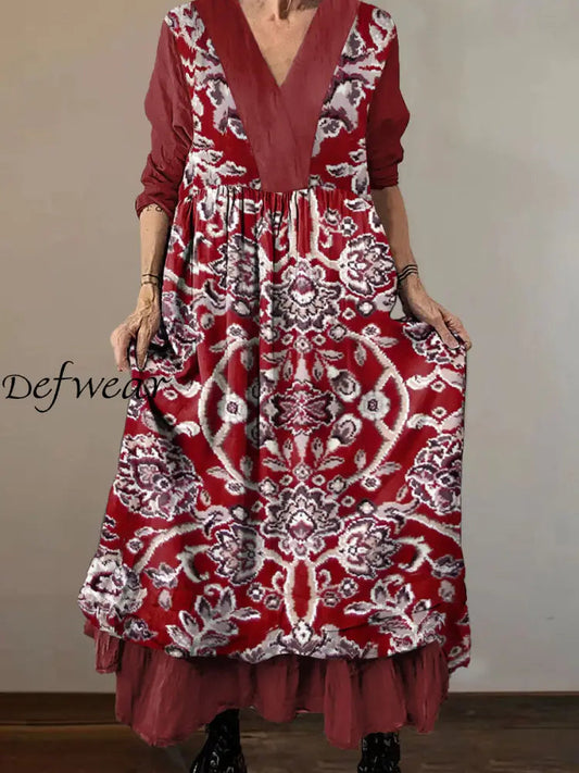 Indira™ | Vestido midi de algodón con cuello en V