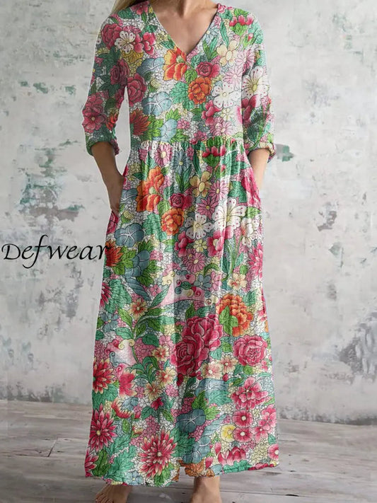 Ivet™ | Vestido de algodón con bolsillos y estampado floral vintage