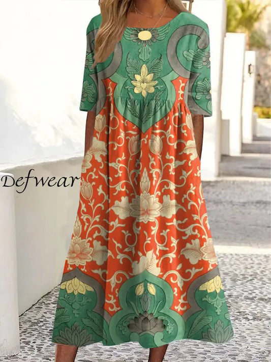 Bora™ | Vestido vintage con estampado floral y cuello redondo